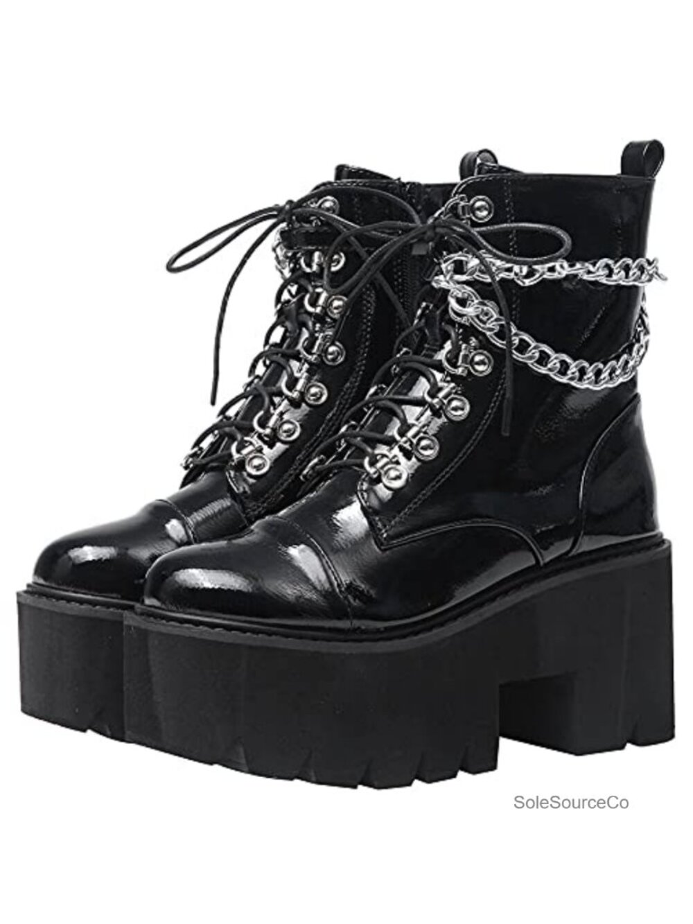 Studded Platform Ankle Boots Chunky Heel Goth Lace Up Waterproof Bootie